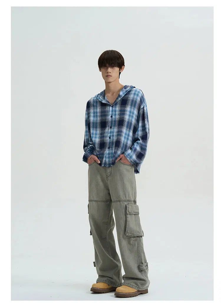 Plaid Hooded Shirt Korean Street Fashion Shirt By A PUEE Shop Online at OH Vault