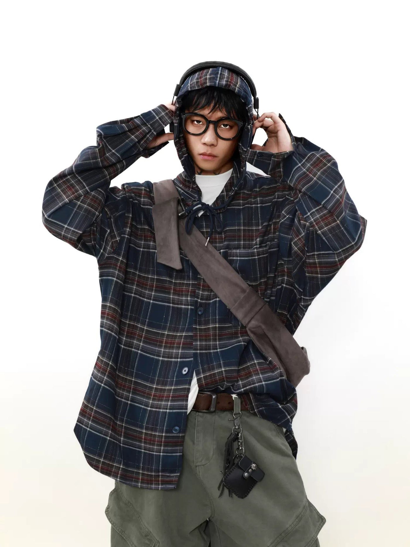 Pull String Hood Plaid Shirt Korean Street Fashion Shirt By Mr Nearly Shop Online at OH Vault