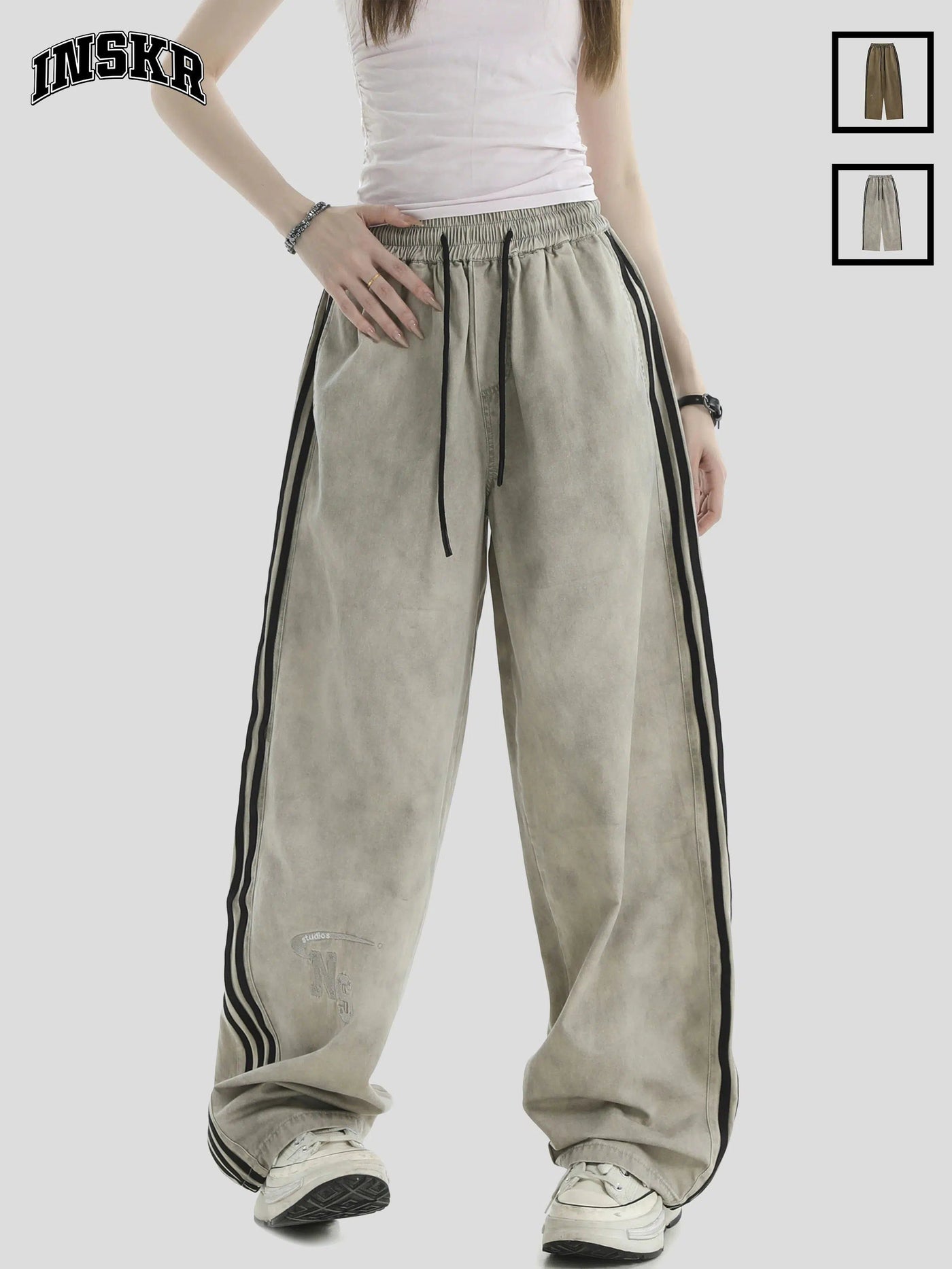 Drawstring Three-Stripes Pants Korean Street Fashion Pants By INS Korea Shop Online at OH Vault