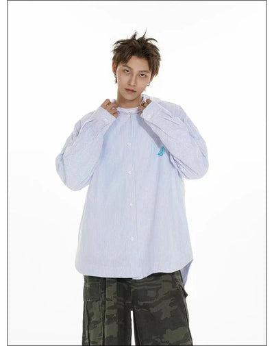 Striped Loose Fit Hooded Shirt Korean Street Fashion Shirt By Mr Nearly Shop Online at OH Vault