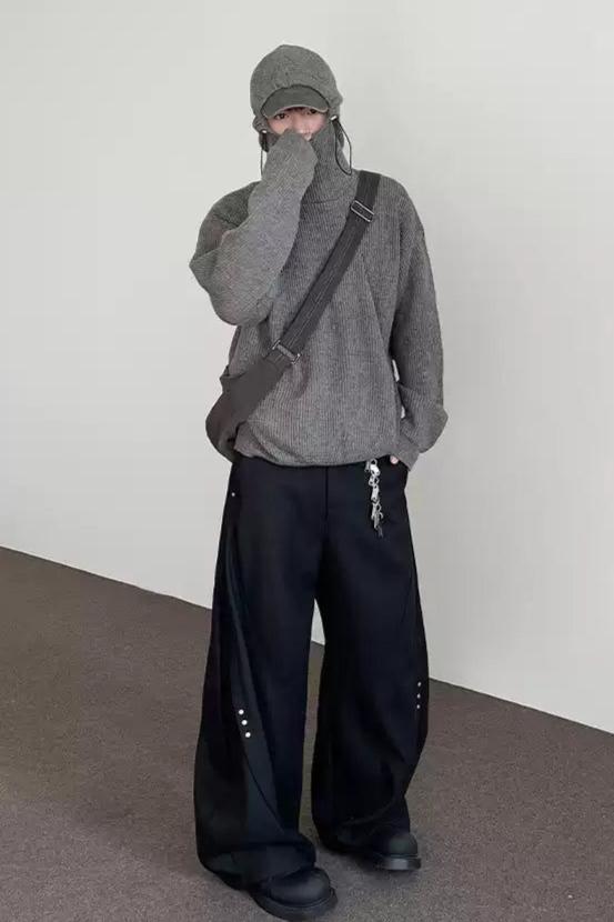 Structured Rivet Drape Pants Korean Street Fashion Pants By A PUEE Shop Online at OH Vault