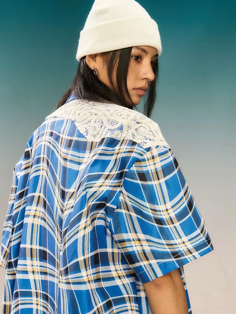 Swirling Plaid Laced Shirt Korean Street Fashion Shirt By Yad Crew Shop Online at OH Vault