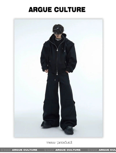 Drawcord Pleats Zip-Up Hoodie & Sweatpants Set Korean Street Fashion Clothing Set By Argue Culture Shop Online at OH Vault