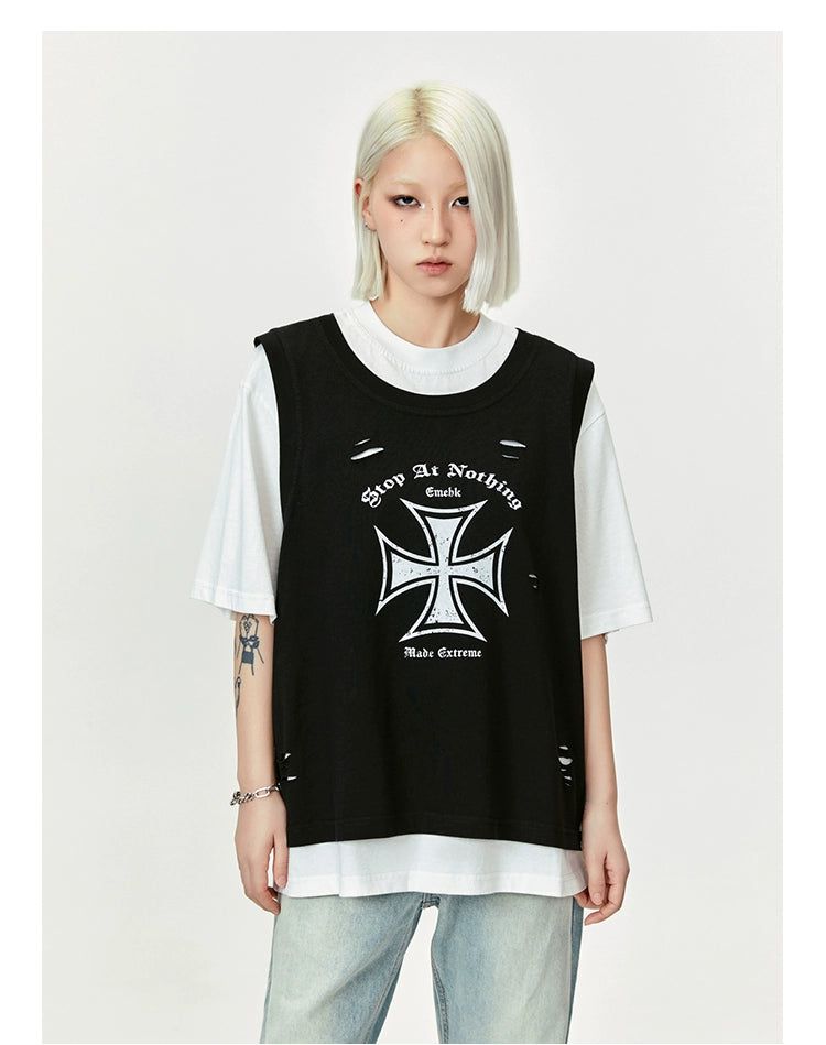 Two-Piece Lettered & Logo T-Shirt Korean Street Fashion T-Shirt By Made Extreme Shop Online at OH Vault