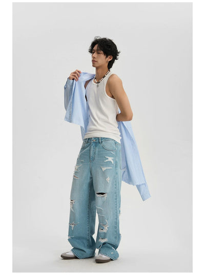 Light Color Ripped Jeans Korean Street Fashion Jeans By JHYQ Shop Online at OH Vault