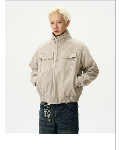 Zip & Buttons Detail Short Jacket Korean Street Fashion Jacket By A PUEE Shop Online at OH Vault