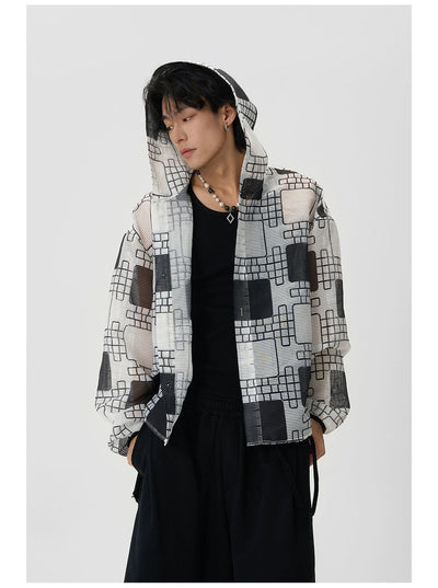 Geometric Pattern Print Hoodie Outer Shirt Korean Street Fashion Shirt By JHYQ Shop Online at OH Vault