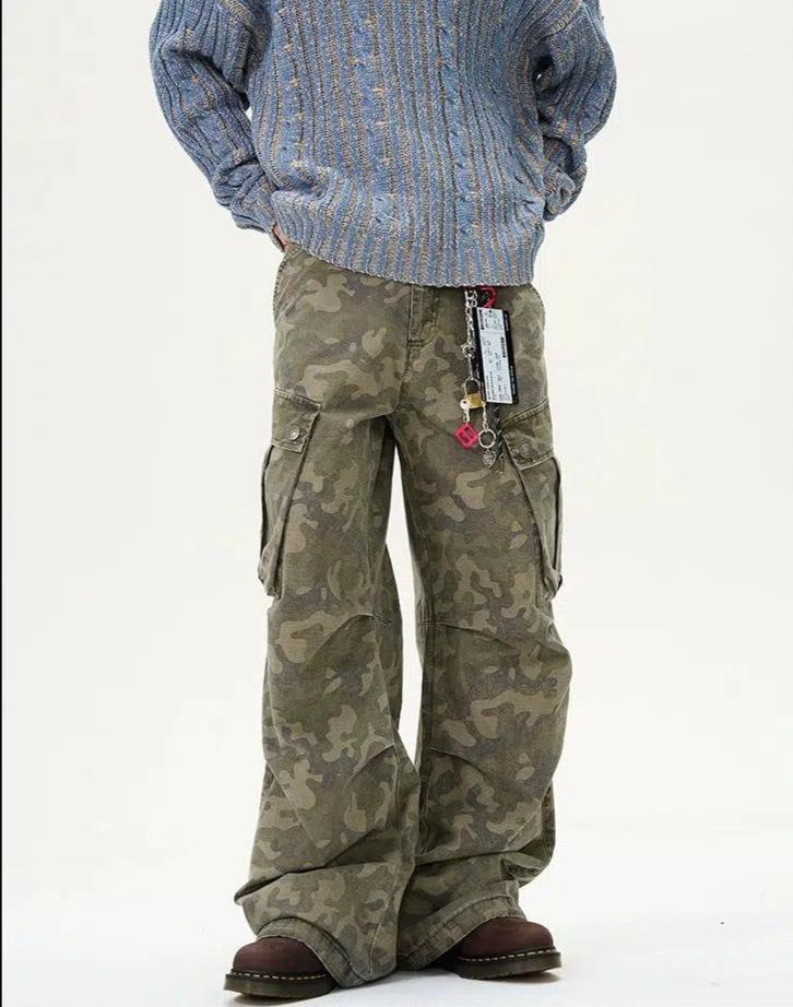 Faded Pleats Camouflage Cargo Pants Korean Street Fashion Pants By 77Flight Shop Online at OH Vault