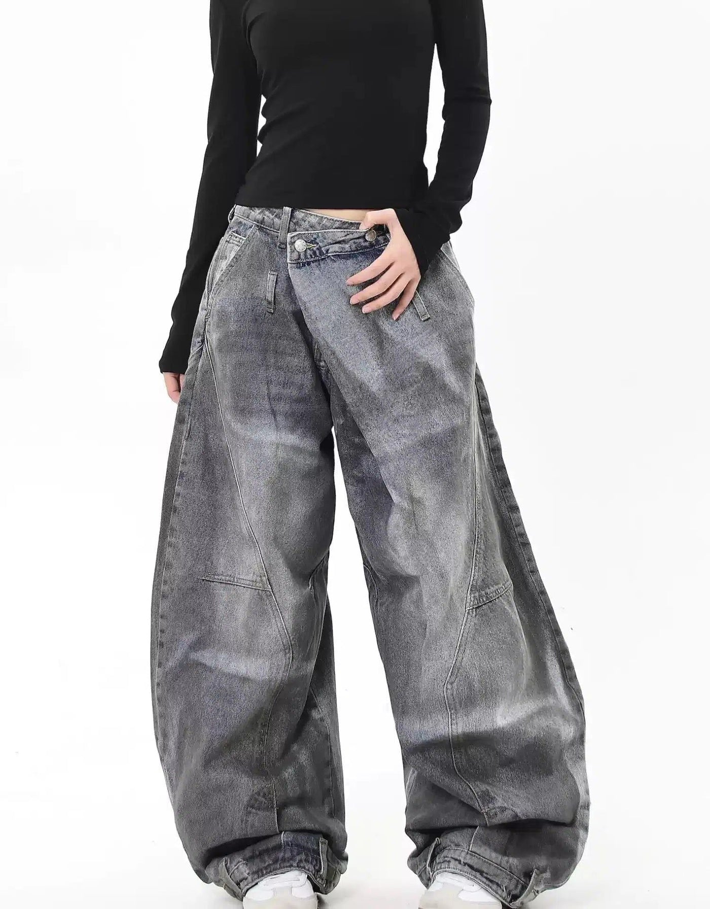 Asymmetric Distressed Curved Jeans Korean Street Fashion Jeans By Blacklists Shop Online at OH Vault