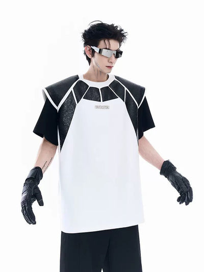 Structured & Spliced Shoulder Pad T-Shirt Korean Street Fashion T-Shirt By Slim Black Shop Online at OH Vault