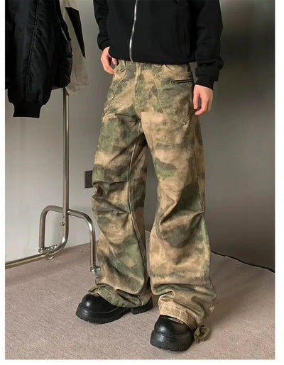 Washed Camo Pleats Cargo Pants Korean Street Fashion Pants By Poikilotherm Shop Online at OH Vault