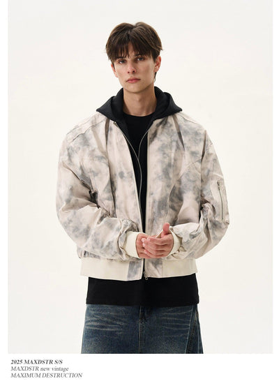 Boxy Marble Pattern Zip-Up Hooded Jacket Korean Street Fashion Jacket By MaxDstr Shop Online at OH Vault