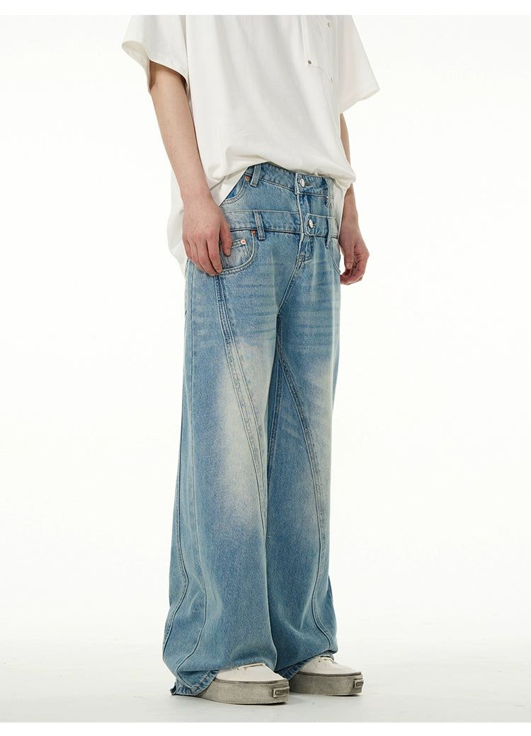 Faded Double-Waist Jeans Korean Street Fashion Jeans By 77Flight Shop Online at OH Vault