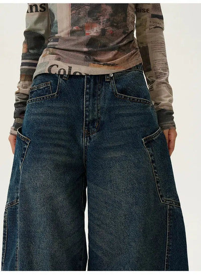 Wide Leg Scimitar Shape Jeans Korean Street Fashion Jeans By 77Flight Shop Online at OH Vault