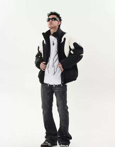 Spliced PU Leather Puffer Jacket Korean Street Fashion Jacket By Blacklists Shop Online at OH Vault