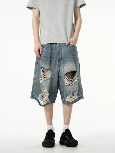 Distressed Knee Denim Shorts Korean Street Fashion Shorts By 77Flight Shop Online at OH Vault