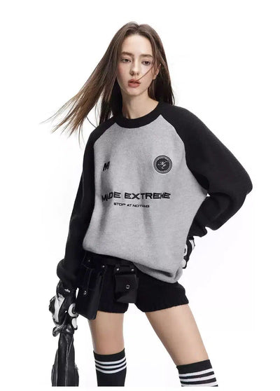 Raglan Sleeve Contrast Sweater Korean Street Fashion Sweater By Made Extreme Shop Online at OH Vault