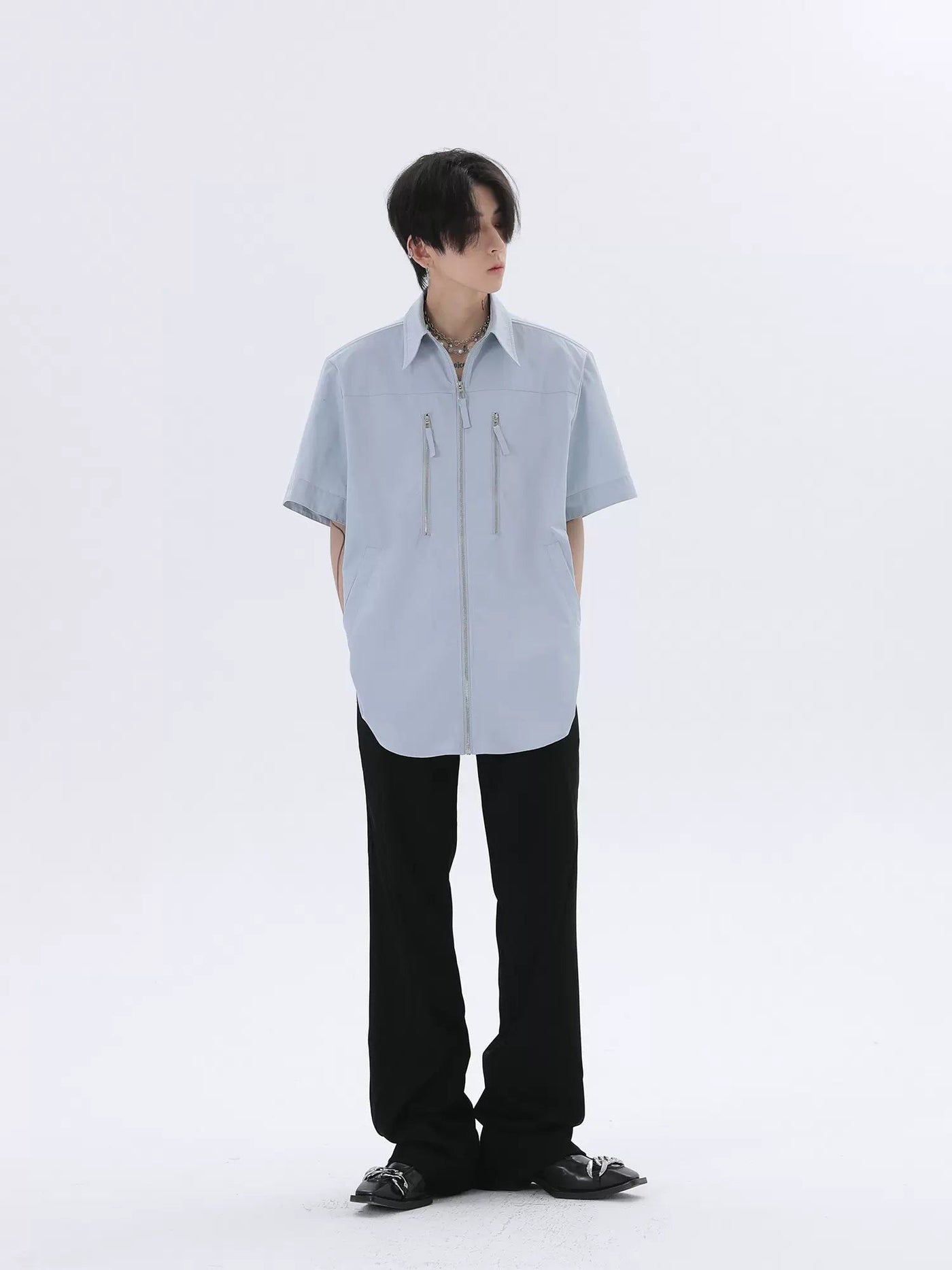 Multi-Zipper Minimal Shirt Korean Street Fashion Shirt By HARH Shop Online at OH Vault