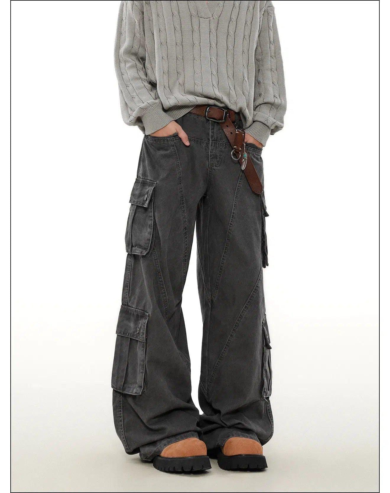 Wide Leg Faded Cargo Pants Korean Street Fashion Pants By Mr Nearly Shop Online at OH Vault