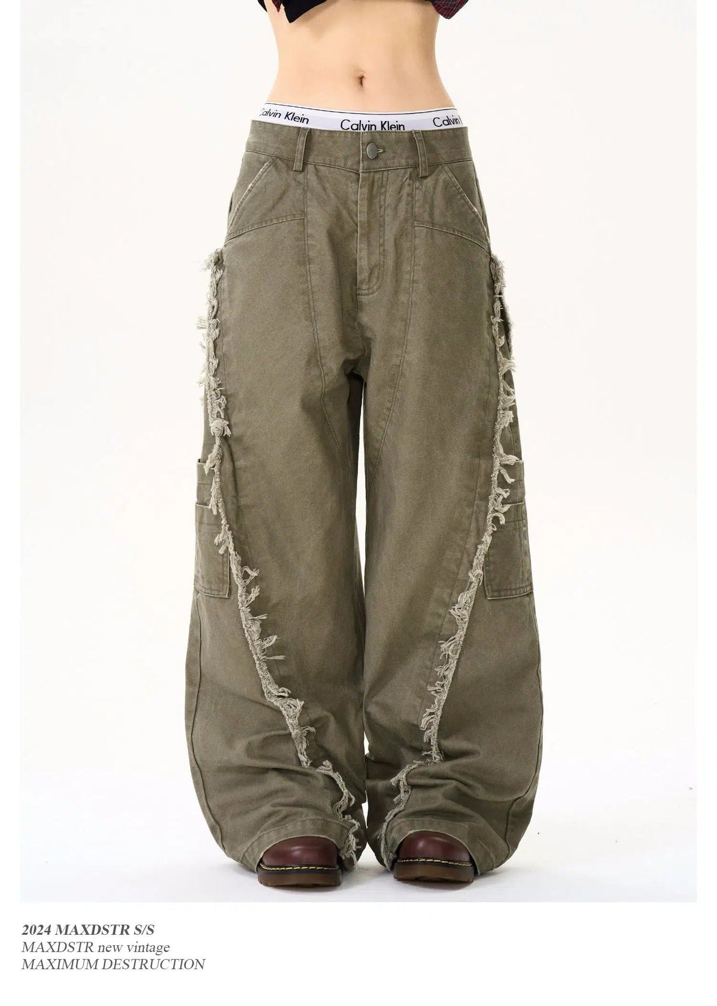 Washed Fringed Detail Pants Korean Street Fashion Pants By MaxDstr Shop Online at OH Vault