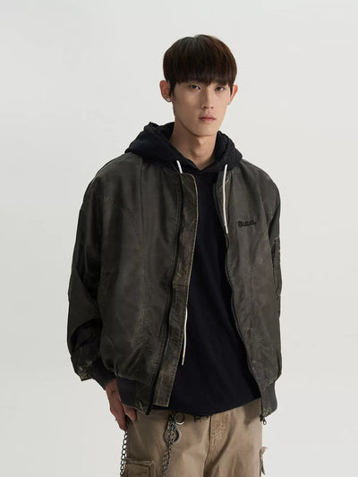 Washed Clean Fit Bomber Jacket Korean Street Fashion Jacket By A PUEE Shop Online at OH Vault