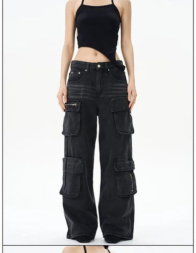 Whiskered Multi-Pocket Cargo Pants Korean Street Fashion Pants By 77Flight Shop Online at OH Vault