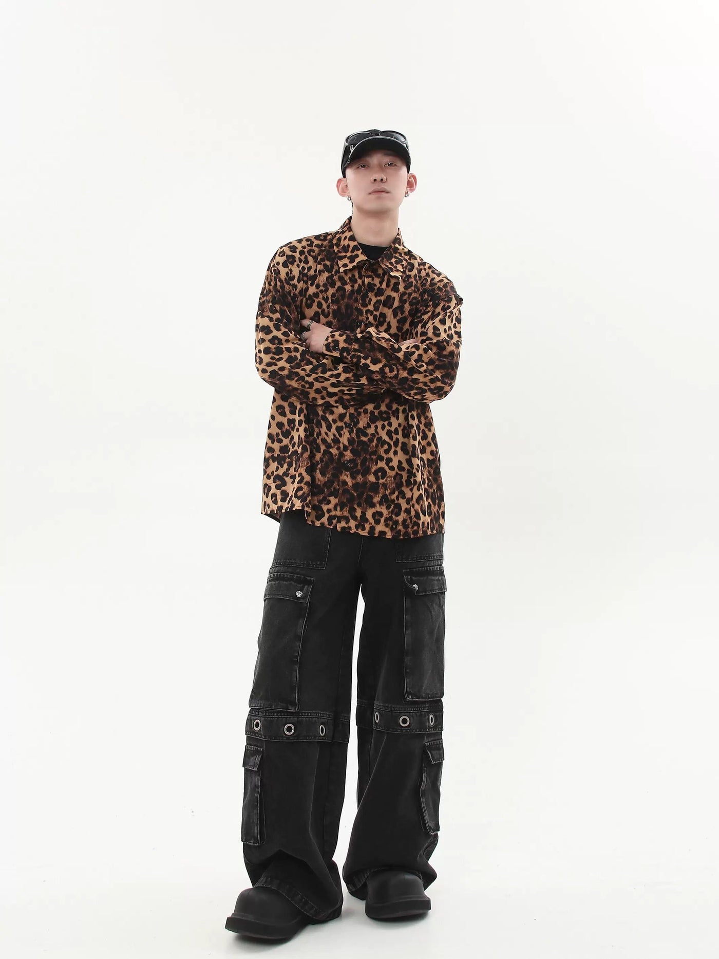 Leopard Print Drapey Shirt Korean Street Fashion Shirt By Blacklists Shop Online at OH Vault