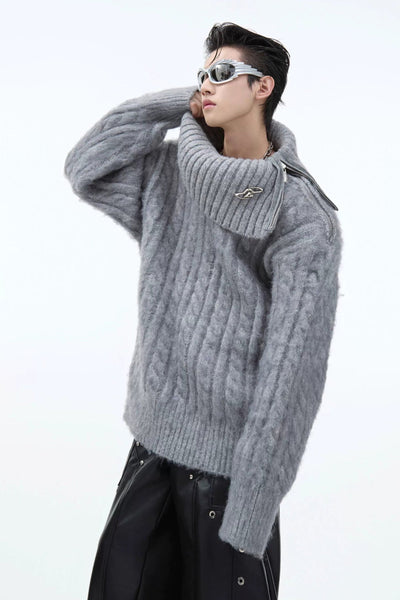 Cable Knit Side Zipper Collar Sweater Korean Street Fashion Sweater By Argue Culture Shop Online at OH Vault