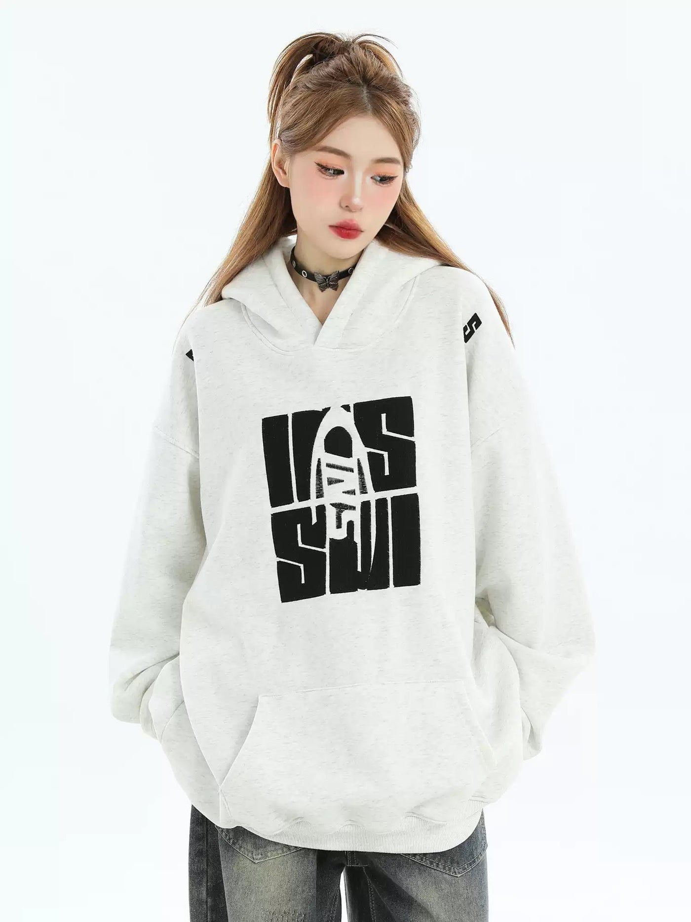 Contrast Logo Casual Hoodie Korean Street Fashion Hoodie By INS Korea Shop Online at OH Vault