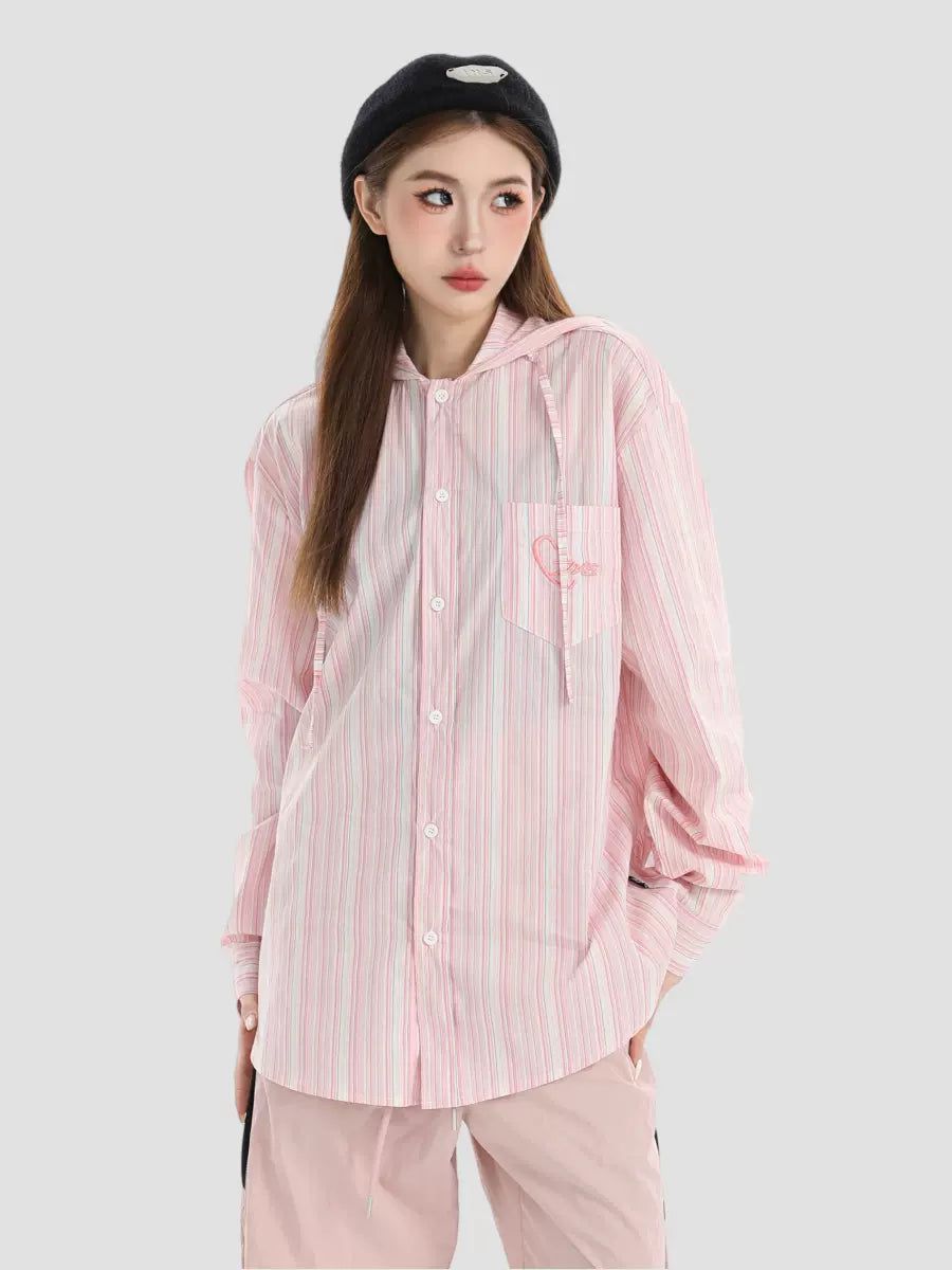 Striped and Hooded Shirt Korean Street Fashion Shirt By INS Korea Shop Online at OH Vault