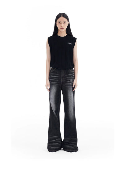 Whiskered Ends Flare Jeans Korean Street Fashion Jeans By Terra Incognita Shop Online at OH Vault