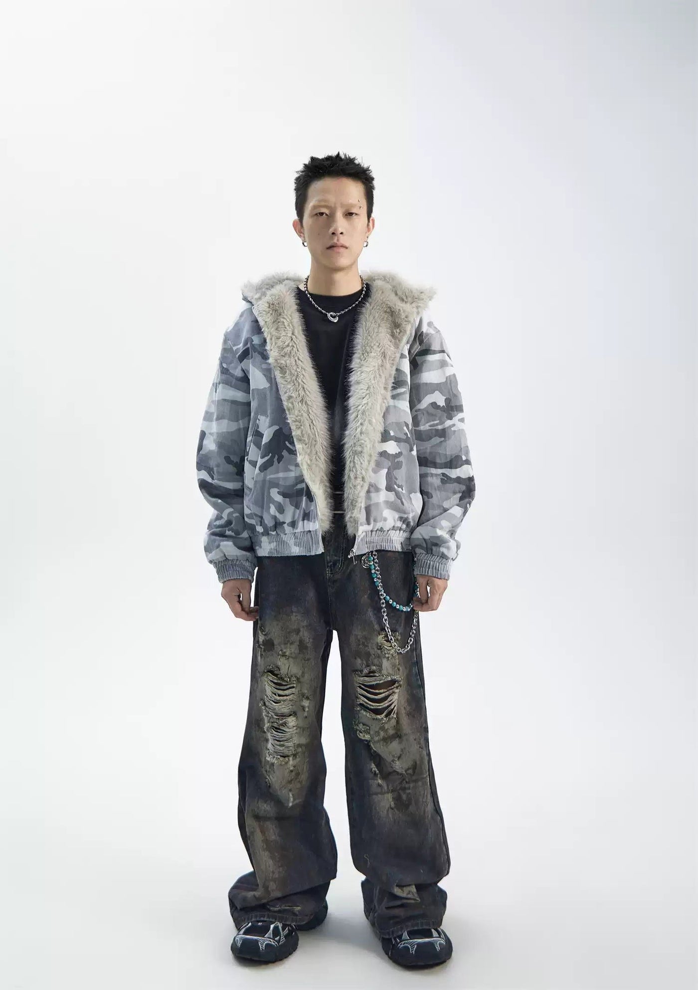 Faux Fur Camouflage Jacket Korean Street Fashion Jacket By Ash Dark Shop Online at OH Vault