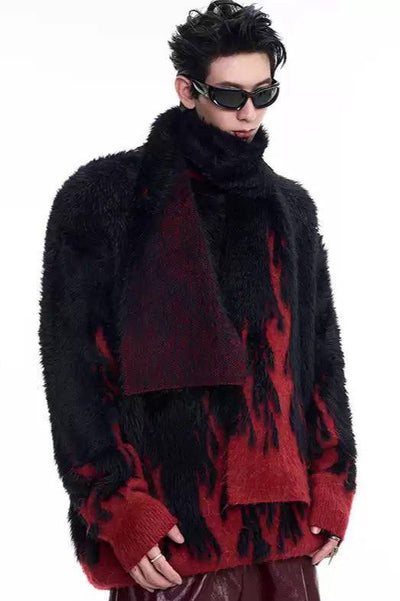 Fuzzy Flame Sweater With Scarf Set Korean Street Fashion Clothing Set By Slim Black Shop Online at OH Vault