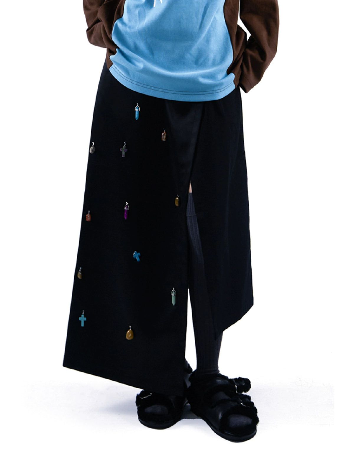 Semi-Gem Wrapped Long Skirt Korean Street Fashion Skirt By Apriority Shop Online at OH Vault