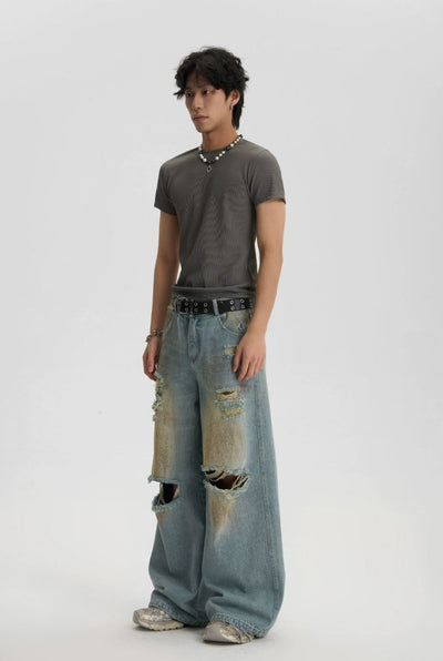 Ripped and Faded Loose Jeans Korean Street Fashion Jeans By JHYQ Shop Online at OH Vault