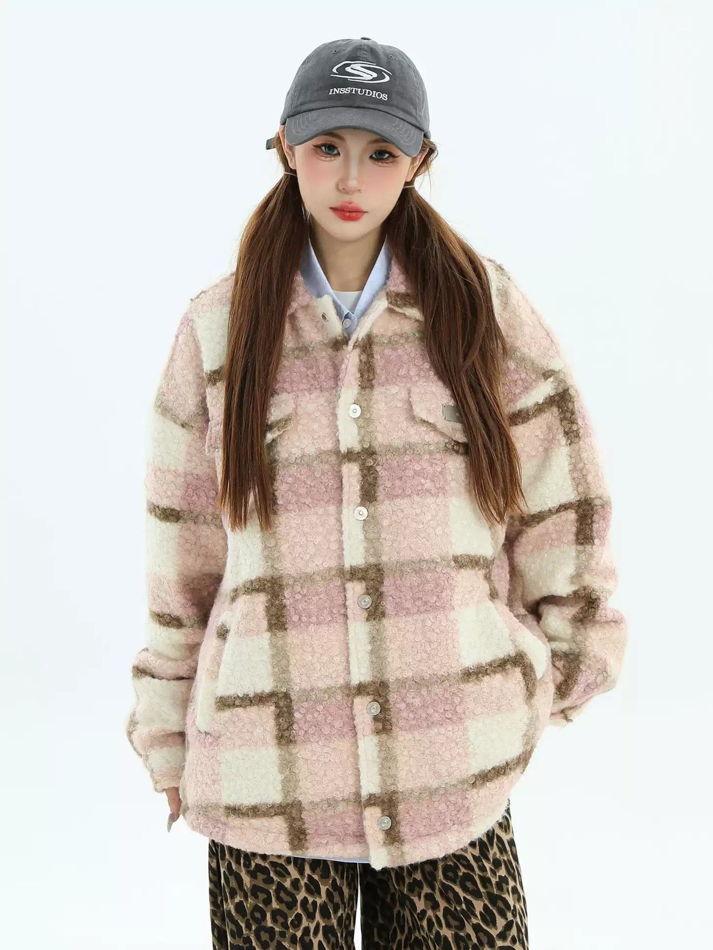 Fuzzy Plaid Lined Jacket Korean Street Fashion Jacket By INS Korea Shop Online at OH Vault