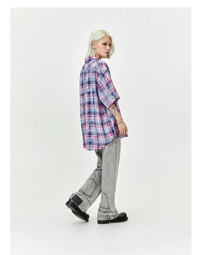 Raw Edge Plaid Flap Pocket Shirt Korean Street Fashion Shirt By Made Extreme Shop Online at OH Vault