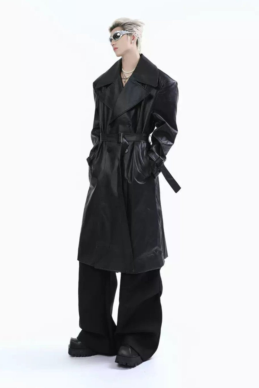 Waist Belt Leather Long Coat Korean Street Fashion Long Coat By Turn Tide Shop Online at OH Vault