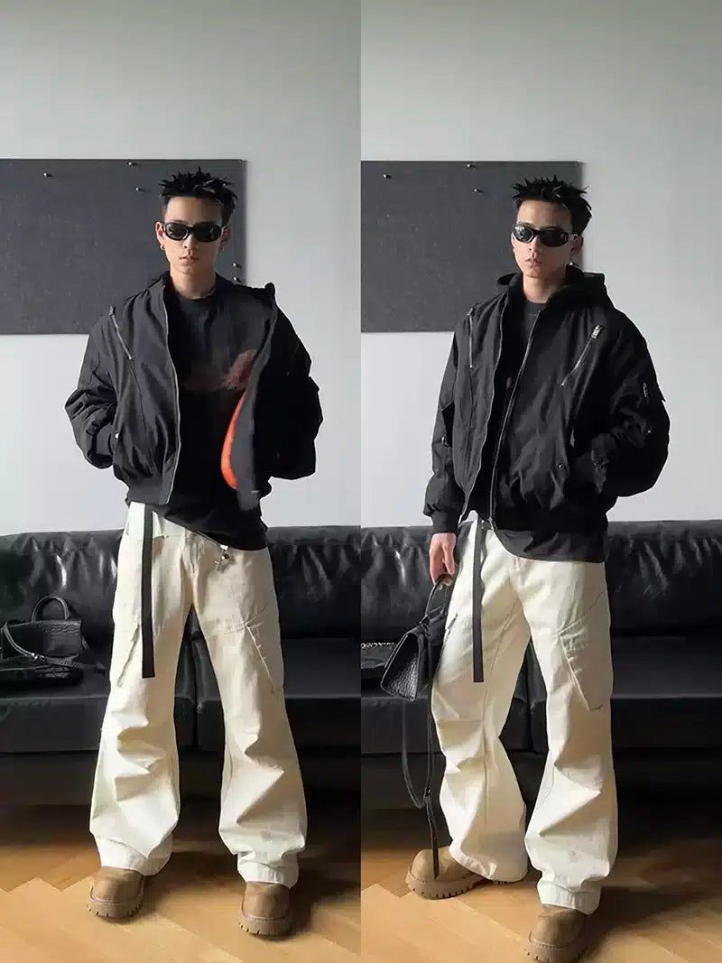 Knee-Pleated Bootcut Cargo Pants Korean Street Fashion Pants By Poikilotherm Shop Online at OH Vault