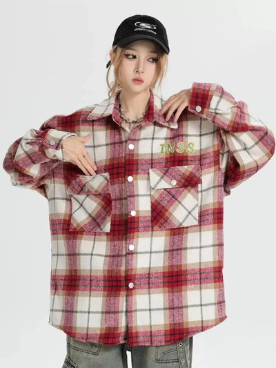 Buttoned Front Pocket Plaid Shirt Korean Street Fashion Shirt By INS Korea Shop Online at OH Vault