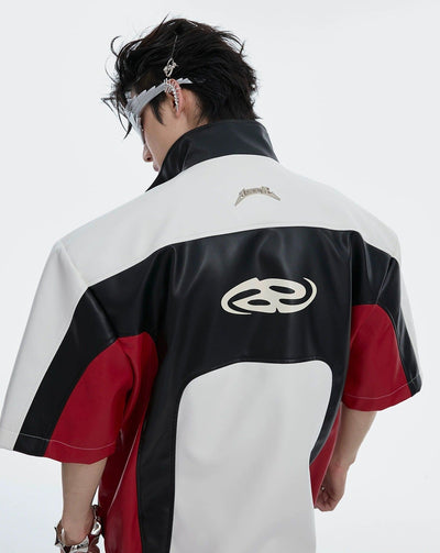 Color Block PU Leather Shirt Korean Street Fashion Shirt By Argue Culture Shop Online at OH Vault