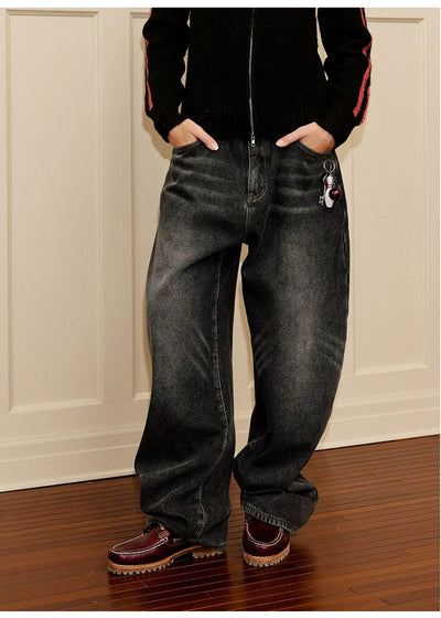 Whiskers and Faded Loose Fit Jeans Korean Street Fashion Jeans By Donsmoke Shop Online at OH Vault