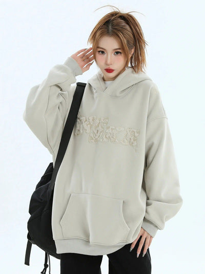 Plushy Embroidered Logo Hoodie Korean Street Fashion Hoodie By INS Korea Shop Online at OH Vault