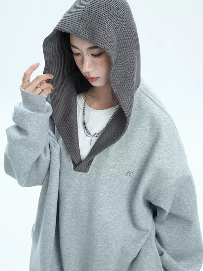 Spliced Knit Hood Hoodie Korean Street Fashion Hoodie By Jump Next Shop Online at OH Vault