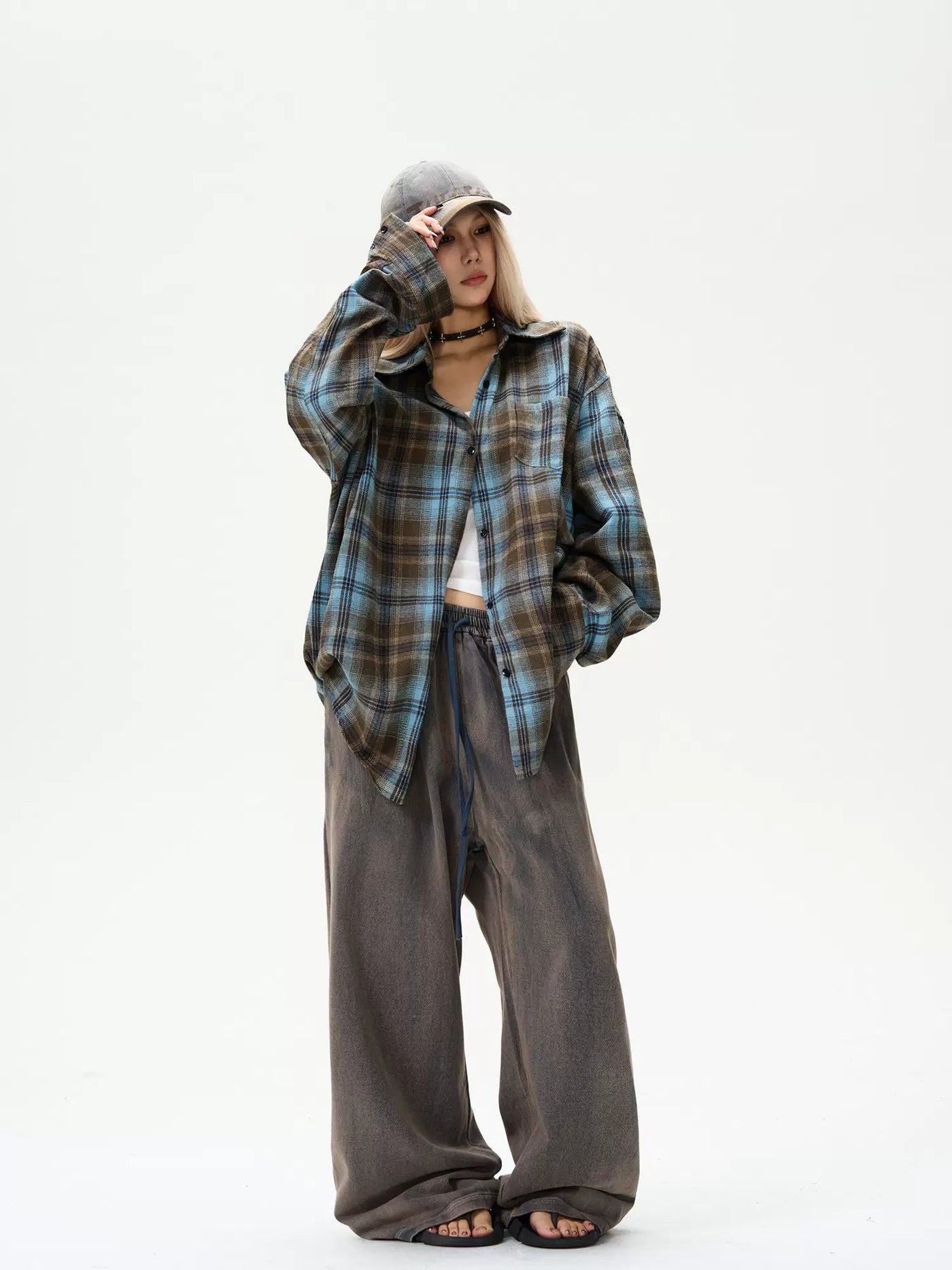 Duotone Plaid Pattern Shirt Korean Street Fashion Shirt By MaxDstr Shop Online at OH Vault