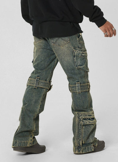 Strapped Thighs Cargo Jeans Korean Street Fashion Jeans By JHYQ Shop Online at OH Vault