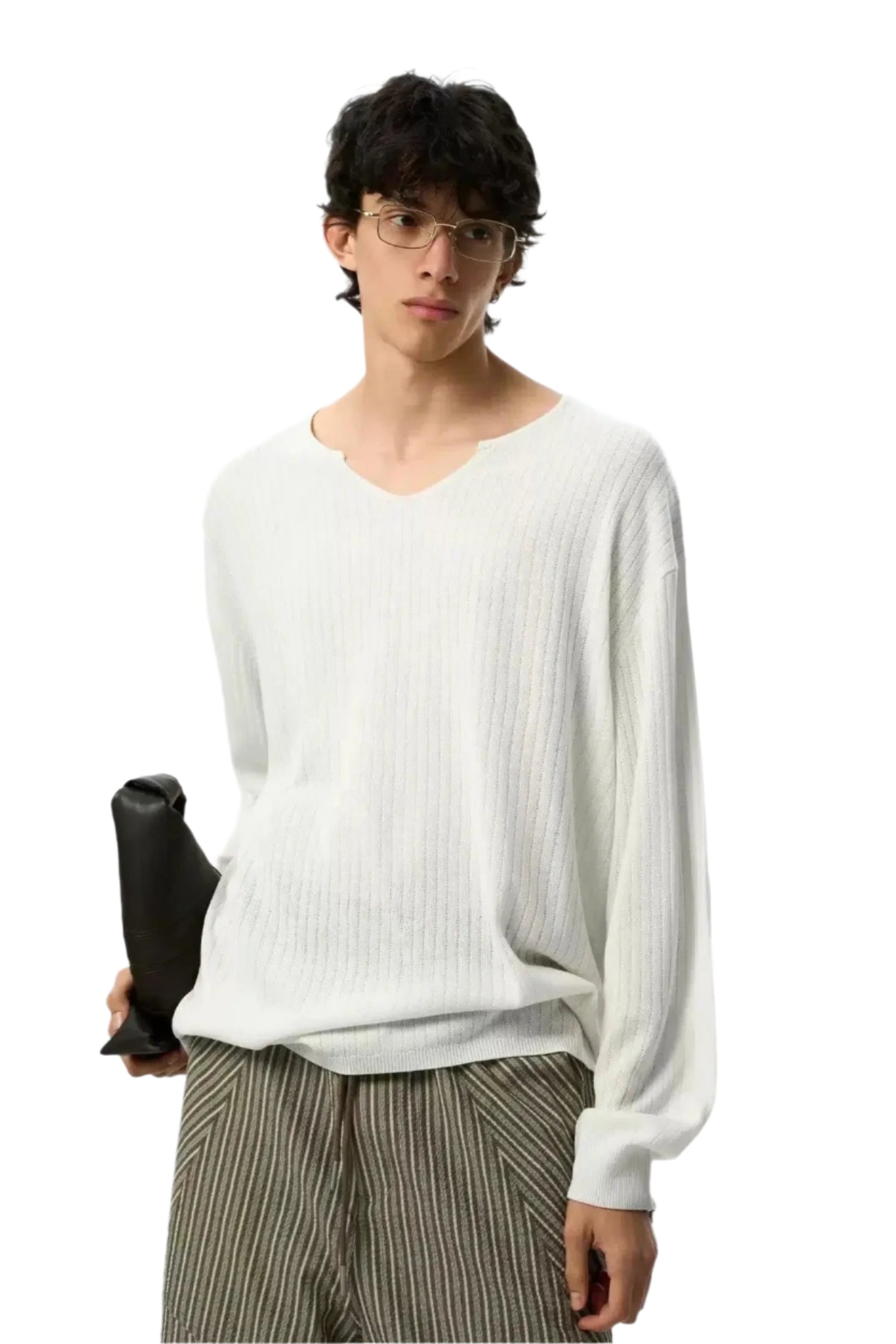 Textured V-Neck Sweater Korean Street Fashion Sweater By JHYQ Shop Online at OH Vault