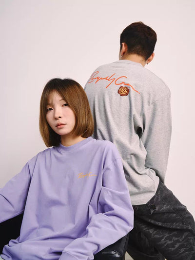 Cursive Logo Long Sleeve T-Shirt Korean Street Fashion T-Shirt By Remedy Shop Online at OH Vault