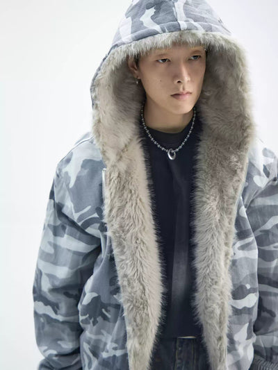 Faux Fur Camouflage Jacket Korean Street Fashion Jacket By Ash Dark Shop Online at OH Vault