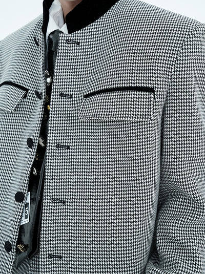 Wide Shoulder Houndstooth Jacket Korean Street Fashion Jacket By Slim Black Shop Online at OH Vault